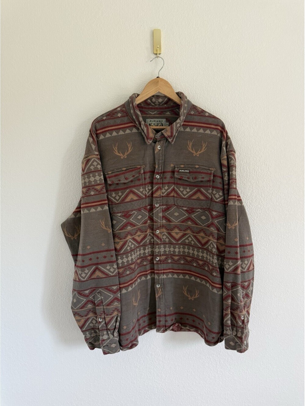 Burlebo Men’s 2XL Heavyweight Flannel White Tail Deer Aztec Long Sleeve Twill